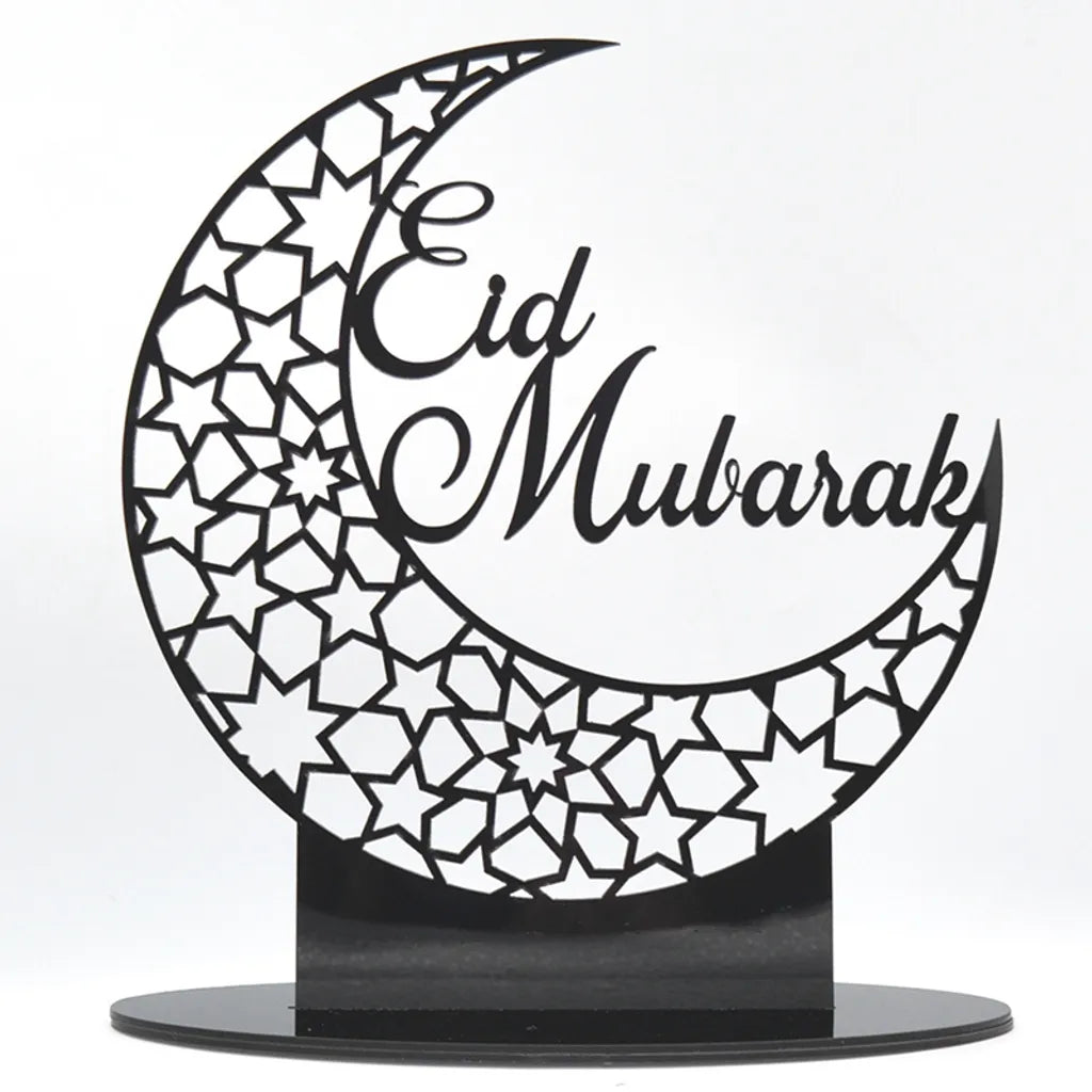  2x Ramadan Eid Mubarak Dekorationen Eid Mubarak Acryl Ornamente Mond Sterne,Muslim Festival Dekorationen, Schwarz
