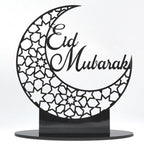  2x Ramadan Eid Mubarak Dekorationen Eid Mubarak Acryl Ornamente Mond Sterne,Muslim Festival Dekorationen, Schwarz