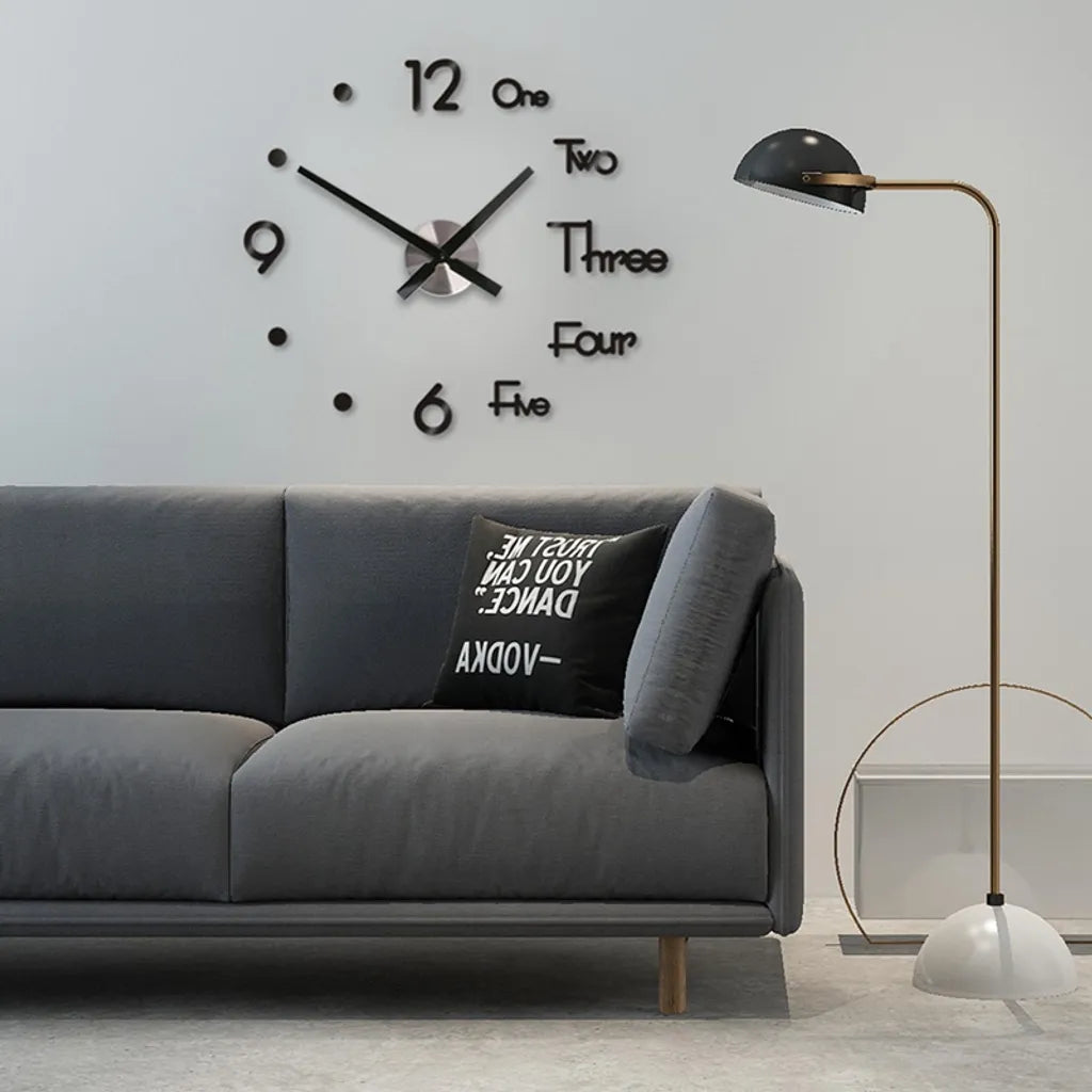  20Zoll 3D Wanduhr DIY Acryl Aufkleber Stille Uhr Wanduhren Wandtattoos Heim Büro Dekoration（Schwarz）