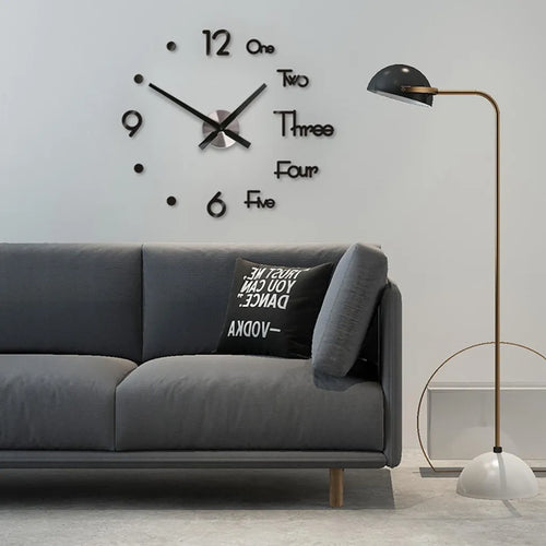  20Zoll 3D Wanduhr DIY Acryl Aufkleber Stille Uhr Wanduhren Wandtattoos Heim Büro Dekoration（Schwarz）