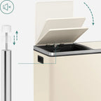  SONGMICS Mülleimer, 2 X 30 L, 2 Fächer, Mülltrennsystem, Treteimer, Abfalleimer Küche, 15 Müllsäcke, Aus Metall, Inneneimer Aus Kunststoff, Klappdeckel, Softclose, Luftdicht, Cremeweiß LTB060A01