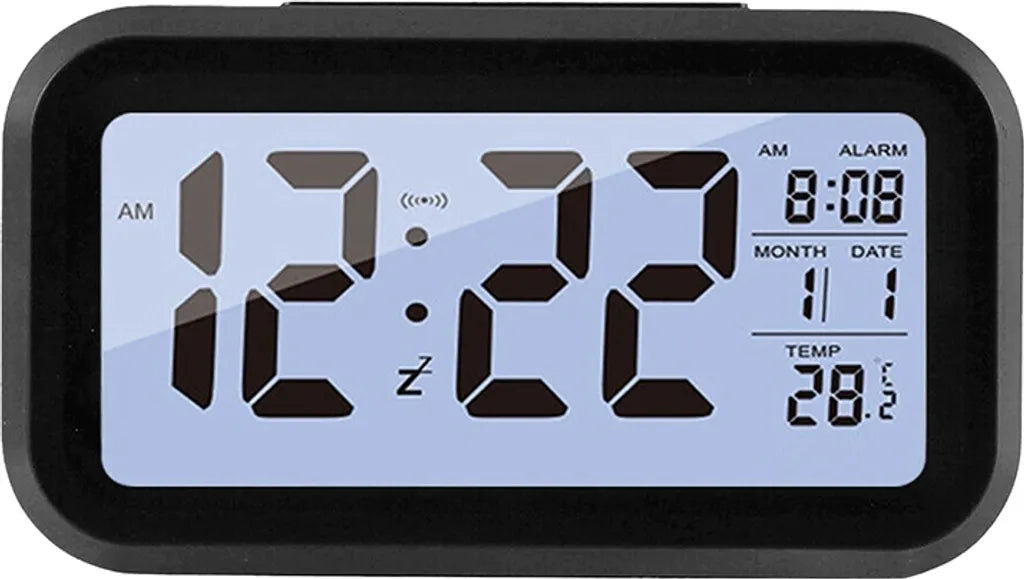  LED Wecker Digital Alarmwecker Uhr Kalender Beleuchtet Schlummerfunktion Alarm (Schwarz)