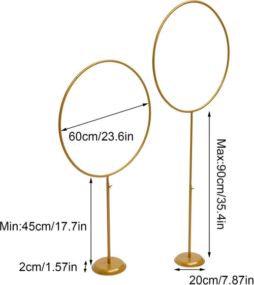  2 Stück 60cm Ballonständer Set 45-90cm Höhenverstellbar Metall Ballonhalter Säulenbogen Hochzeitsfeier Blumen Rahmen (gold) Für Party Hintergrund Dekoration
