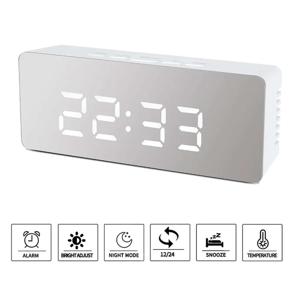  LED Spiegel Digitaler Wecker, Desktop USB Elektronisches Thermometer Am Bett Digitaler Wecker