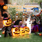  COSTWAY 226cm Aufblasbare Kürbis-Kombination LED Halloween-Dekoration Aufblasbar Mit Geister-, Skelett- & Hexenhüten Für Halloweenparty, Hinterhof & Garten