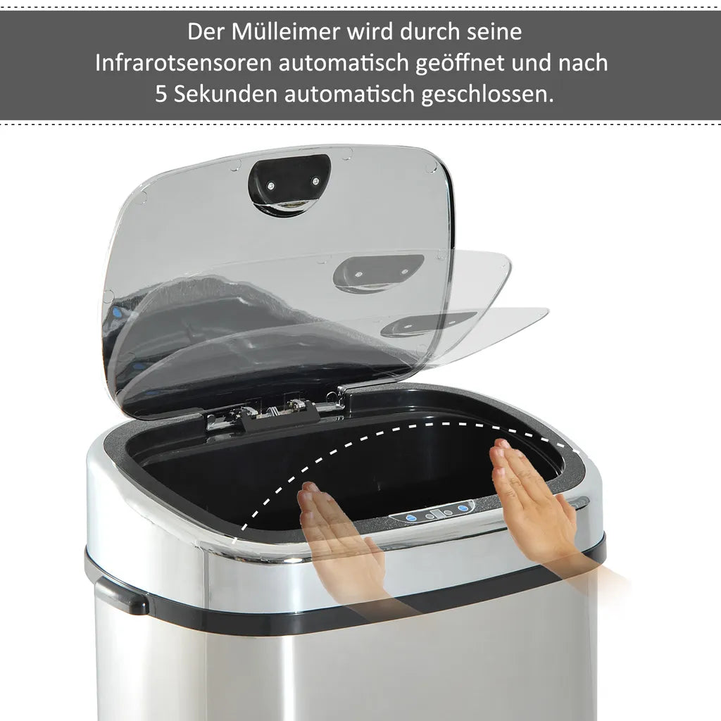  HOMCOM Mülleimer Automatik Mit Sensor Abfalleimer Küche Edelstahl 50/68L Silber (68L)