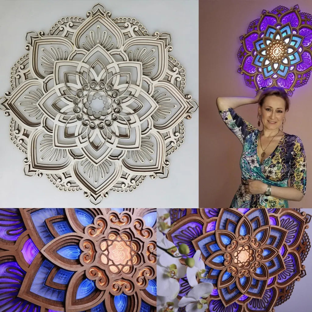 LED Nachtlicht, Lotus Blume Mandala YOGA LED Licht Hängende Wand Skulptur Lampe Wandleuchte Dekorative