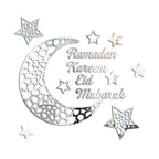  Ramadan Kareem Aufkleber Dekorationen Wand Eid Mubarak Eid Al Adha Mond Und Stern Aufkleber Islamische Spiegeldekoration（Silver）