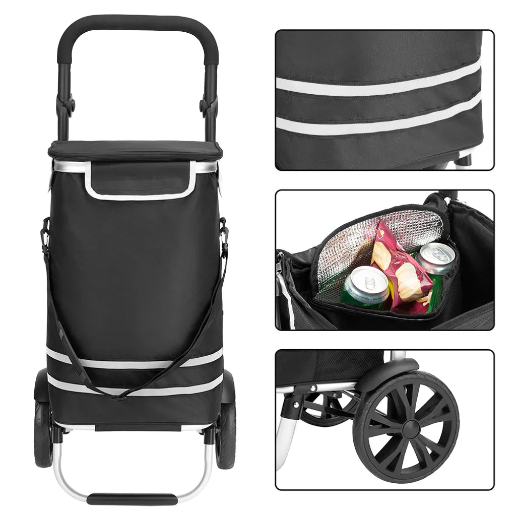 Monzana 2in1 Einkaufstrolley 56L Bis 50 Kg Klappbar Abnehmbare Tasche Handwagen Einkaufswagen Einkaufshilfe Roller, Farbe:schwarz