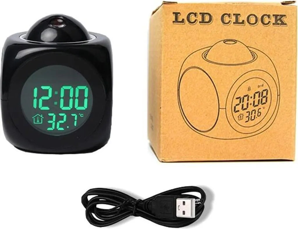  LED Digital Wecker Mit Projektion Tischuhr Schlummer Temperatur Mit Projektion Projektor(Schwarz)