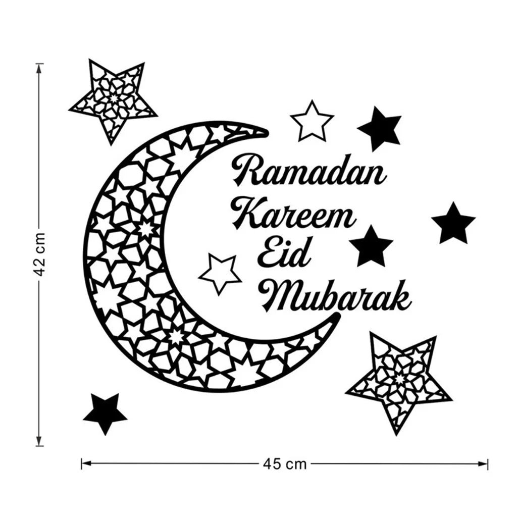  Ramadan Kareem Aufkleber Dekorationen Wand Eid Mubarak Eid Al Adha Mond Und Stern Aufkleber Islamische Spiegeldekoration（Schwarz）