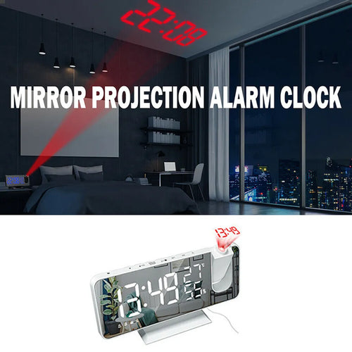  1x NEUER Digitaler LED-Projektionswecker ， (Weiß: Weiße Wörter) Mit FM-Radio-Snooze