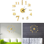  3D Spiegel Wanduhr DIY Große Frameless Sticker Silent Wanduhr (Schwarz)
