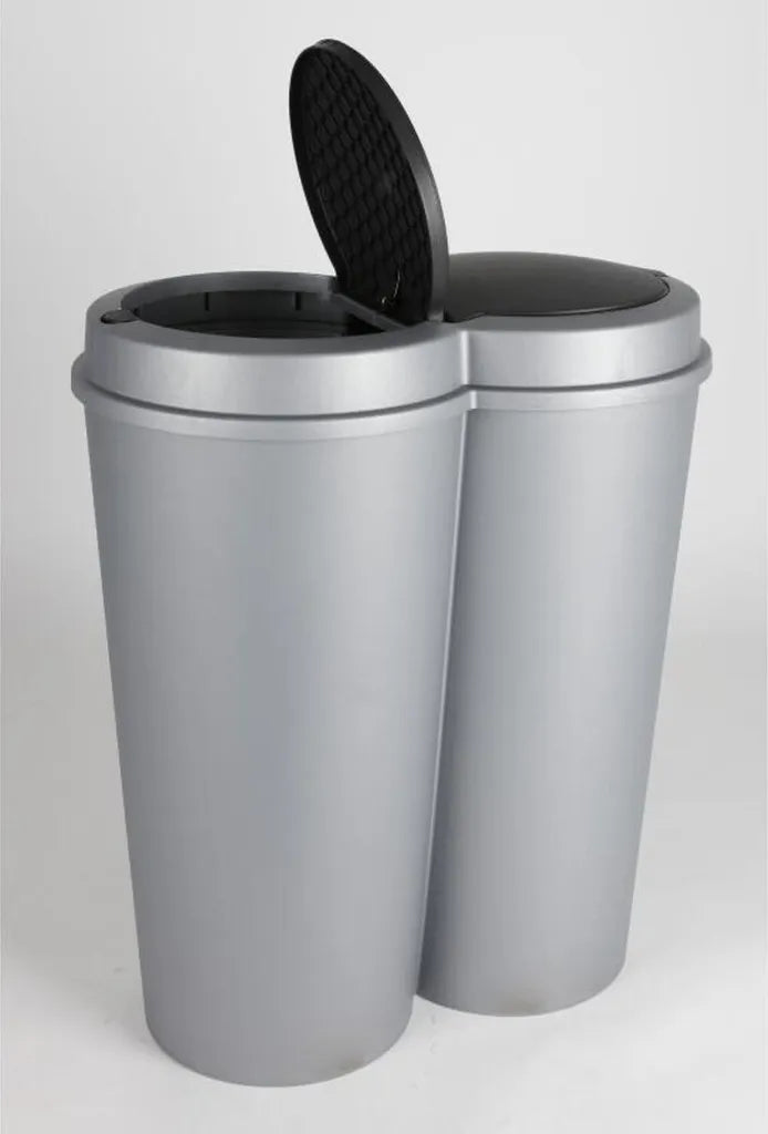  Deuba Mülleimer 50 L Duo 2fach Trennsystem 2x25L Druckknopf-Automatik Küche Abfalleimer Müllbehälter Mülltrennung Büro, Farbe:schwarz - Black - Noir
