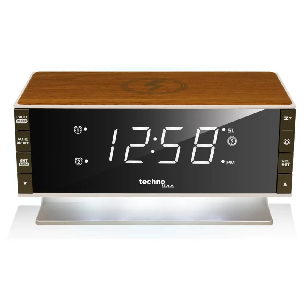  Technoline WT 487 Radiowecker Mit Qi-Ladefläche, Farbe:Braun