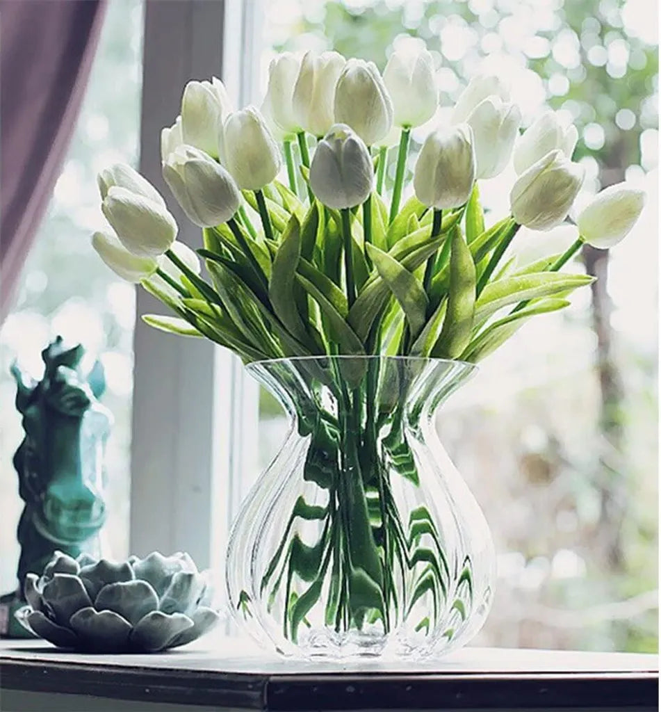  20 Stück Tulpe Künstliche Blume Latex Real Touch Bridal Wedding Bouquet Home Decor (Weiß)