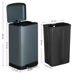  SONGMICS Mülleimer, 30 Liter Abfalleimer, Treteimer Aus Stahl, Mit Inneneimer Und Deckel, Softclose, Luftdicht Rauchgrau LTB01GS