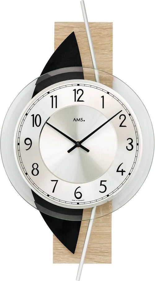  AMS 9551 Wanduhr Quarz Analog Modern Holz Sonoma Optik Mit Schiefer Und Glas