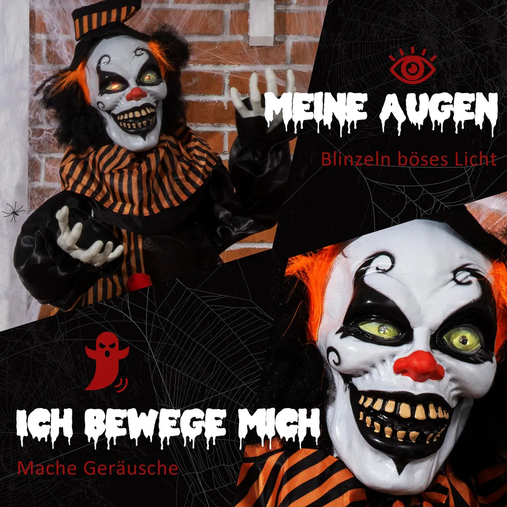  Outsunny 1,7m Halloween Dekoration Horror-Clown Mit Spezialeffekten Und Soundfunktion Rote Augen Mit Leuchtern Gruselige Clown