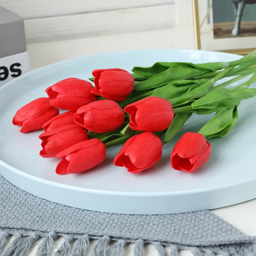  10er Künstliche Tulpe Blume Kunstblumen Gefälschte Blumen Bukett Künstlich Tulpe Hellrot