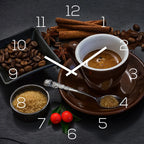  Wanduhr Glas 30x30cm Kaffee Braun Glasuhr Uhr Glasbild Küche Deko Coffee Cafe
