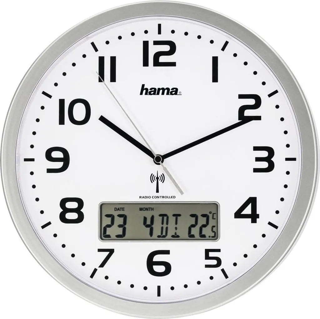  Hama Funkuhr Extra 00186333 Datum Temperatur Silber