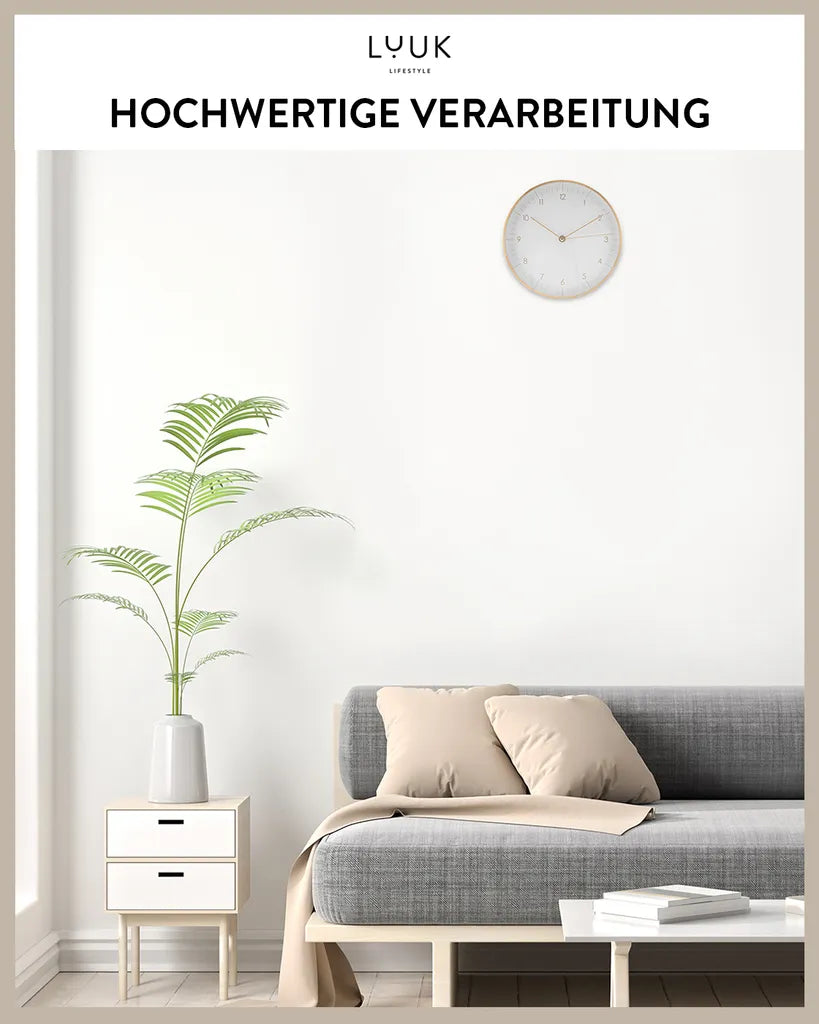  LUUK LIFESTYLE Große Quarz-Wanduhr, Leisem, Nicht Tickendem Uhrwerk, Nordisches Design, Innendekoration Für Wohnzimmer, Küche, Schlafzimmer, Farbe Weiß Und Gold