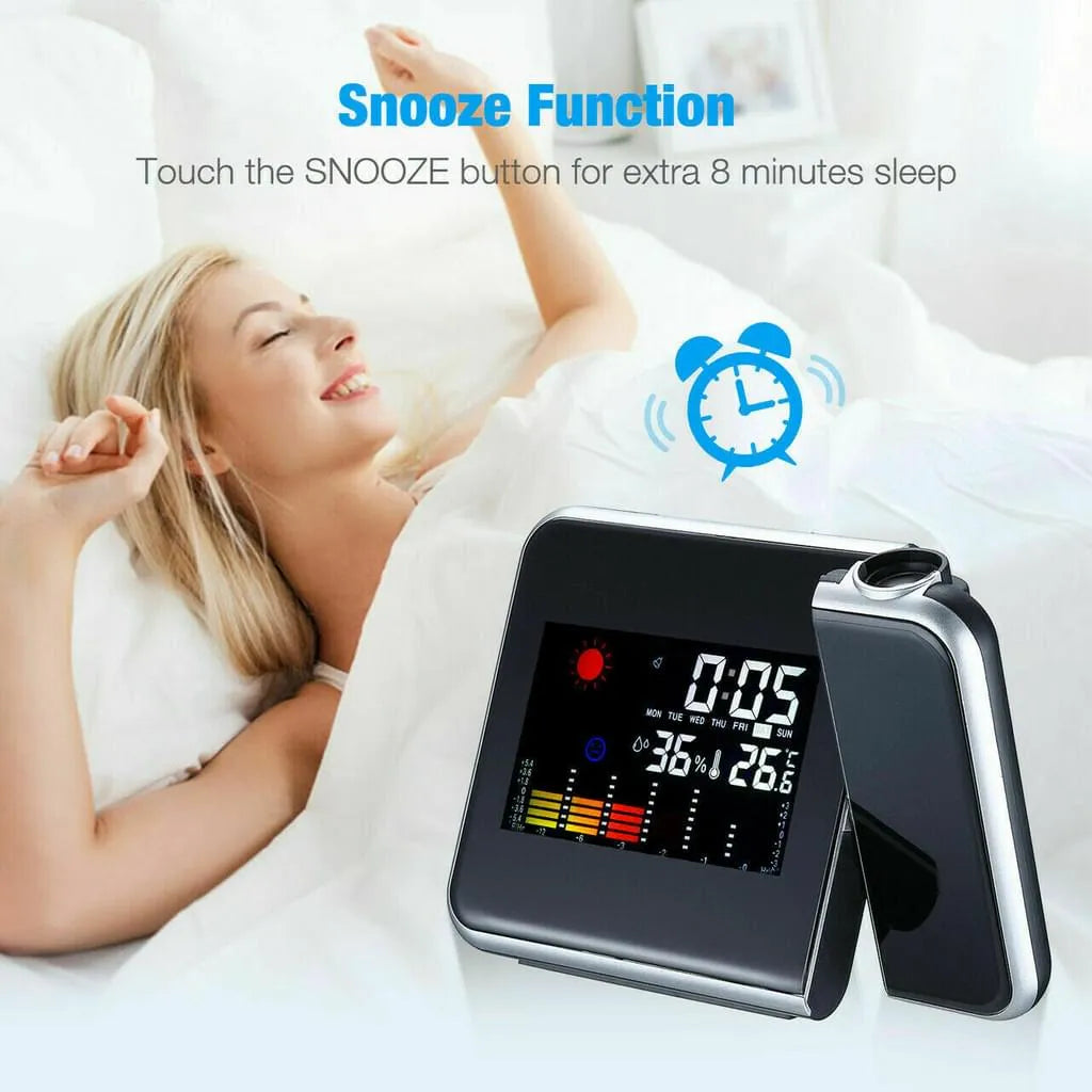  LCD Wecker Funkuhr LED Funkwecker Snooze Alarm Tischuhr Mit Projektion