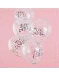 Ginger Ray Luftballons Happy Birthday Mit Konfetti Deko 5 Stück Transparent-bunt 30cm