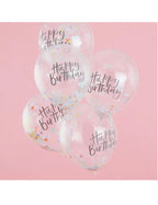 Ginger Ray Luftballons Happy Birthday Mit Konfetti Deko 5 Stück Transparent-bunt 30cm