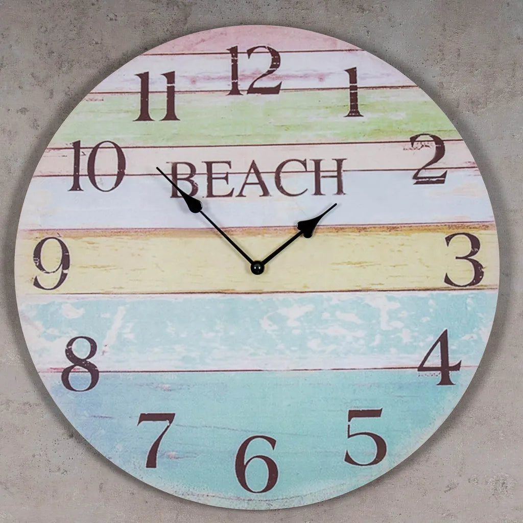  Wanduhr D45cm Beach Bunt Holz Uhr Maritim Wanddeko Strand Sommer Rainbow Deko