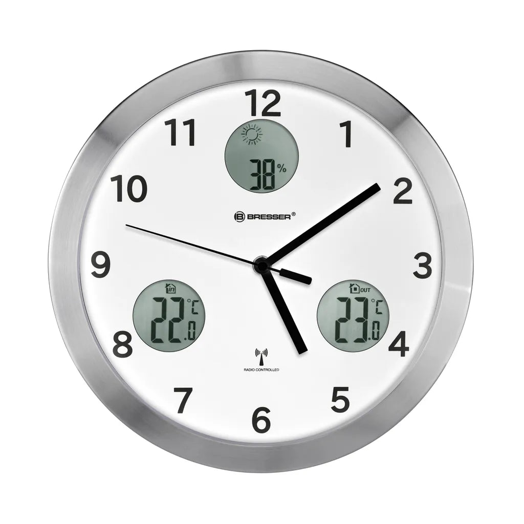  BRESSER MyTime Io Funk-Wanduhr Mit Temperatur- Und Luftfeuchtigkeitsmessung - 30 Cm Durchmesser Farbe: Weiss