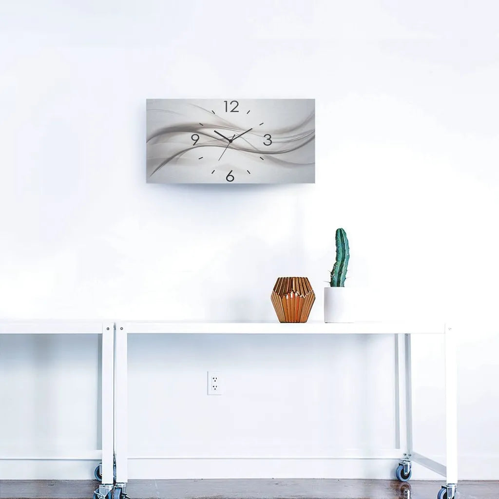  ARTland Wanduhre, Gebogen Funkuhr - Schwarzer Zeiger Abstraktes Design - Schöne Welle Größe: 60x30 Cm