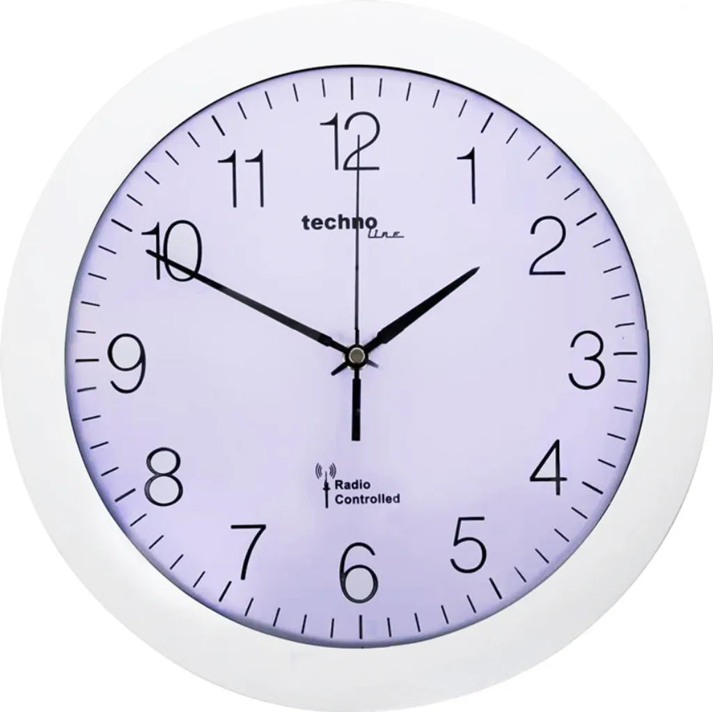  FUNK-UHR WAND-UHR TECHNOLINE WT 8000 WEIß 30CM KÜCHEN-UHR BAHNHOFS-UHR RUND/ Mit Batterie