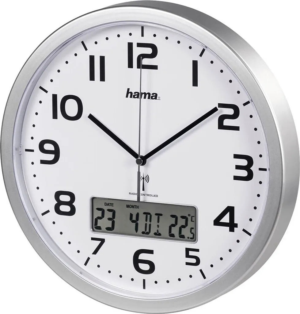  Hama Funkuhr Extra 00186333 Datum Temperatur Silber