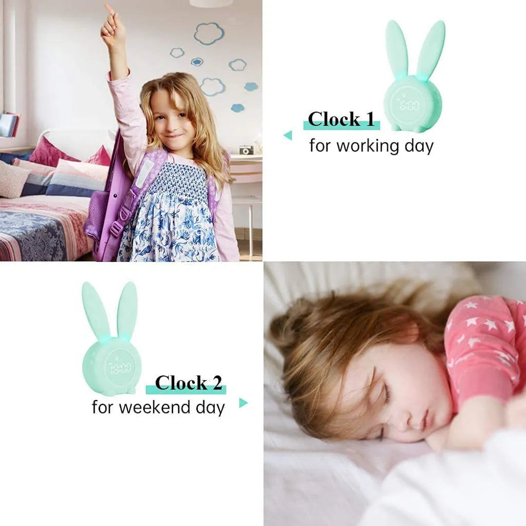 Bunny Lichtwecker Für Kinder, Hase, Süßer Hase, Wecker, Wecklicht, Kreative Lampe, Stilles Nachtlicht, Schlummerfunktion, 6 Laute Geräusche, Zeitgesteuertes Nachtlicht (grün)