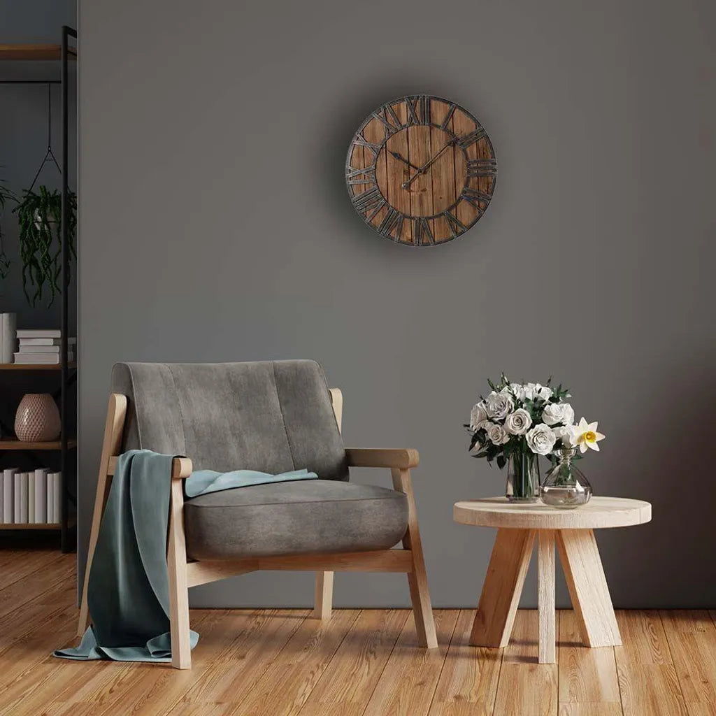  Vilde Wanduhr Aus Holz Mit Römischen Ziffern LOFT Retro-Design Groß 60 Cm