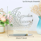 3x Ramadan Eid Mubarak Dekorationen Eid Mubarak Acryl Ornamente Mond Sterne,Muslim Festival Dekorationen, Silber