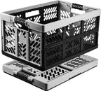  5-er Set - KLAPPBOX - Silber-Anthrazit - Faltbox Lagerbox Einkaufsbox 45 Liter 4 Griffe Aufbewahrungsbox Kunststoff Soft-Touch Softgriff Faltbox Set Klappbox Set NEU