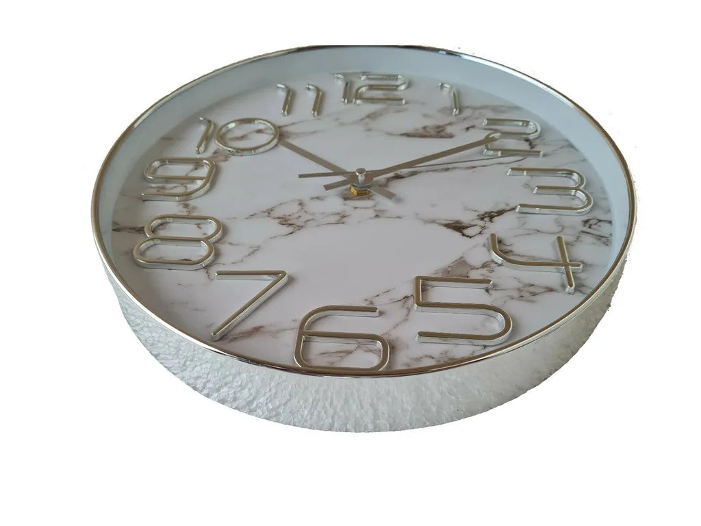  Wanduhr Uhr Marmor MARMOROPTIK Geräuscharm Weiß Grau 30cm SILBER NEU
