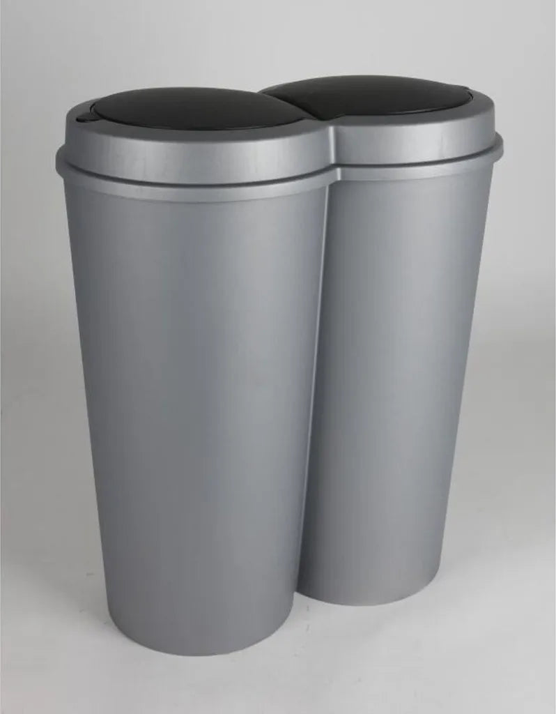  Deuba Mülleimer 50 L Duo 2fach Trennsystem 2x25L Druckknopf-Automatik Küche Abfalleimer Müllbehälter Mülltrennung Büro, Farbe:schwarz - Black - Noir