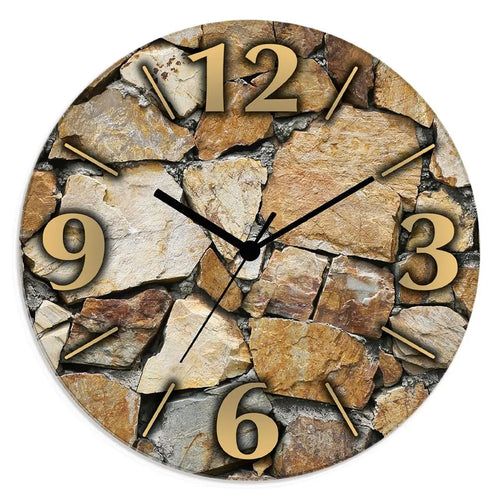  ARTland Glas Wanduhr Quarzuhr - Schwarzer Zeiger Braune Steinwand Größe: 30x30 Cm