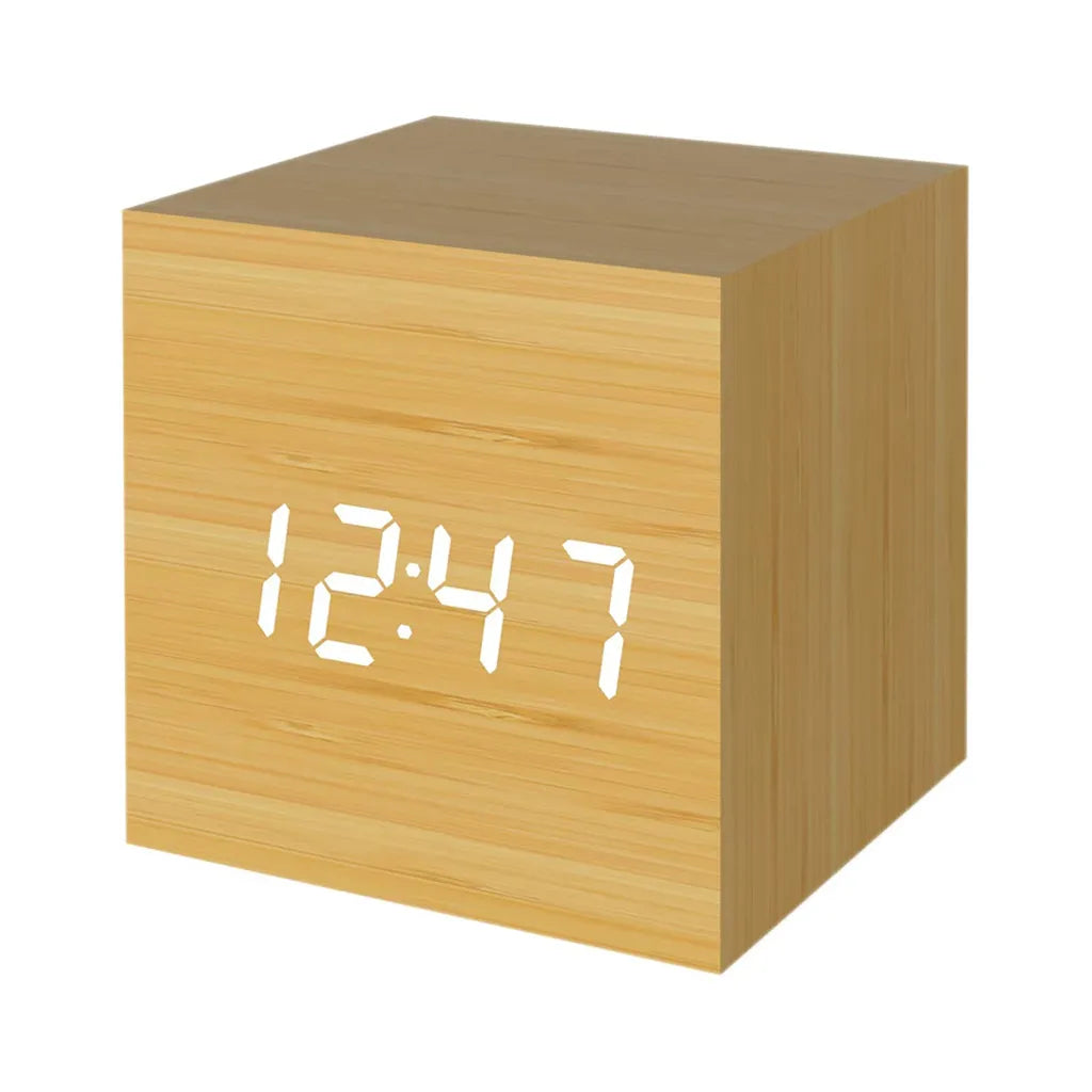  LED Digitaler Wecker, Holz Digitaluhr Digitalwecker Tischuhr Reisewecker Uhr Zeit Datum Temperaturanzeige - Stimme Und Berührung Aktiviert