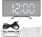  Digitaler Wecker Uhr Mit LED Gebogener Spiegel Großer , USB Stiller Wecker Mit Temperatur- Und Schlummermodus, Harz, Grün