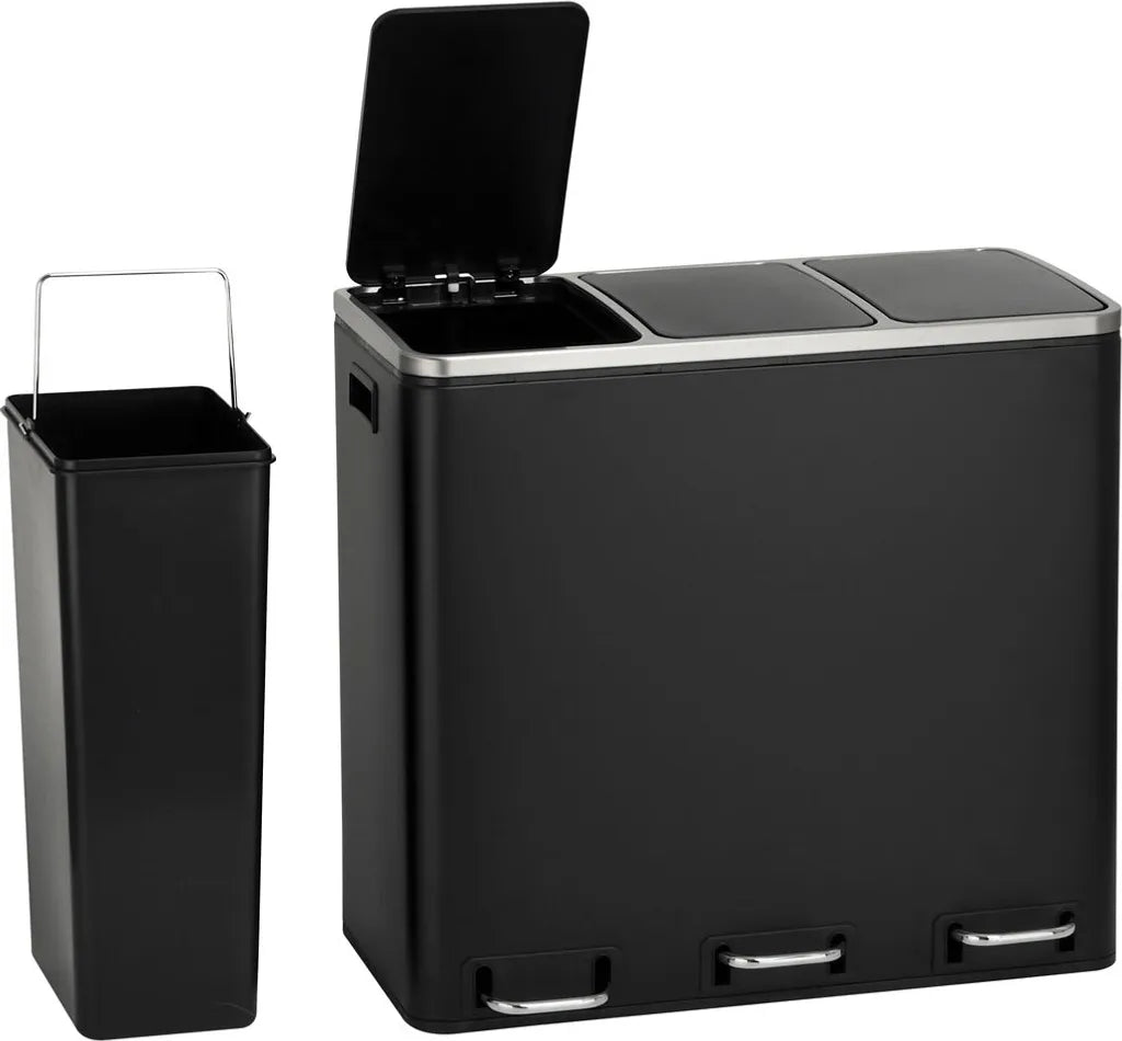  SVITA TM3X18 Treteimer 54 Liter 3x 18L Schwarz Abfalleimer Mülleimer Mülltrennung Stahl