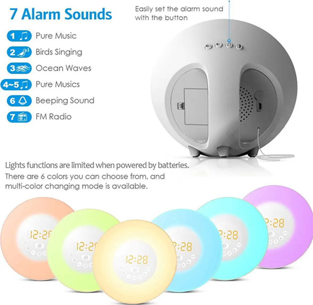  Wake Up Light Wecker - Sonnenaufgang Sonnenuntergang Analoger Tageslichtwecker Mit 2 Alarmen, 10 Helligkeiten, Schlummerfunktion, 6 Natürlichen Geräuschen, UKW-Radiowecker