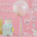 Ginger Ray Luftballons Happy Birthday Mit Konfetti Deko 5 Stück Transparent-bunt 30cm
