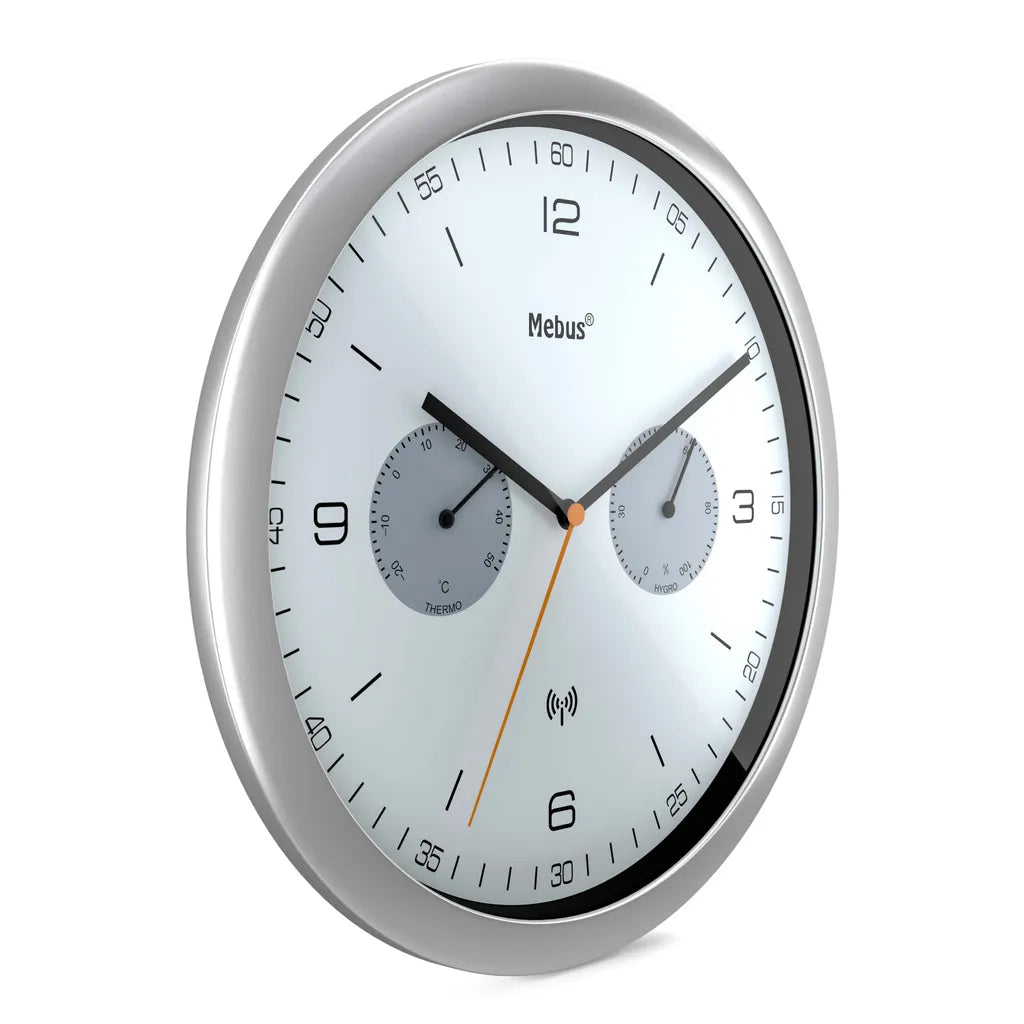  Mebus Funk-Wanduhr Mit Thermometer Und Hygrometer / Quarz-Uhrwerk / 26 Cm Durchmesser / Rund