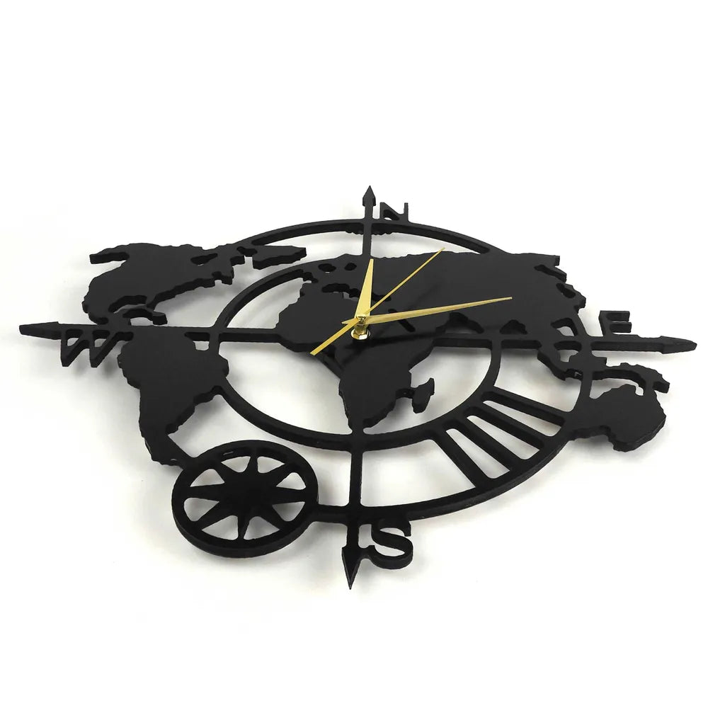 Silent Wanduhr Weltkarte Original Holzdekor