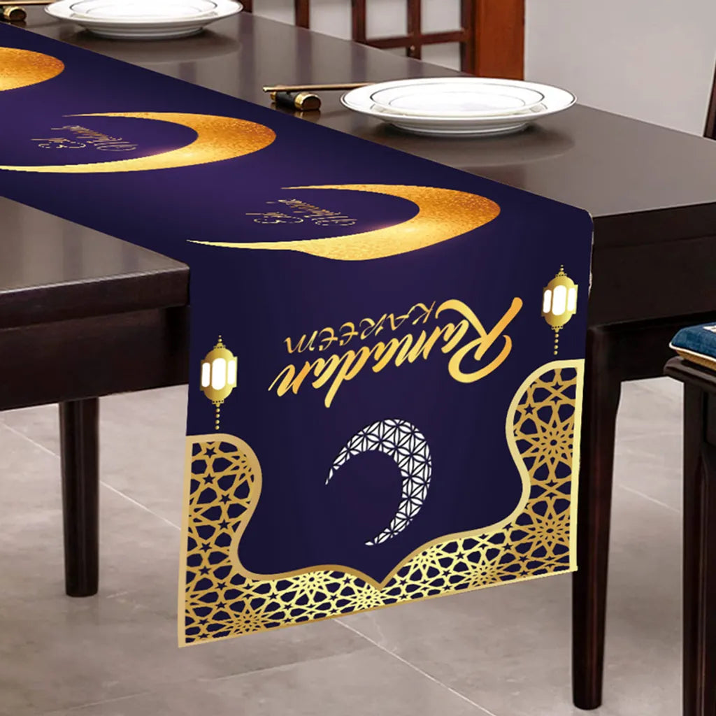  180*35cm Eid Mubarak Tischläufer Ramadan Deko Tischdecke Partydekoration Tischbanner Stern Mond